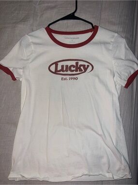 Lucky Brand White Tee with Red Logo and Trim